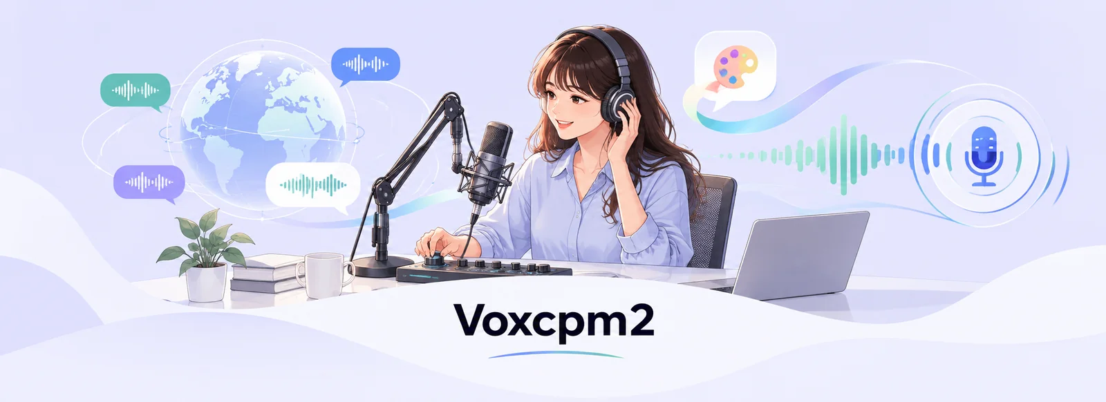 中国女性使用 VoxCPM2 进行多语言与多方言配音、Voice Design 音色设计和 48kHz 高保真语音生成